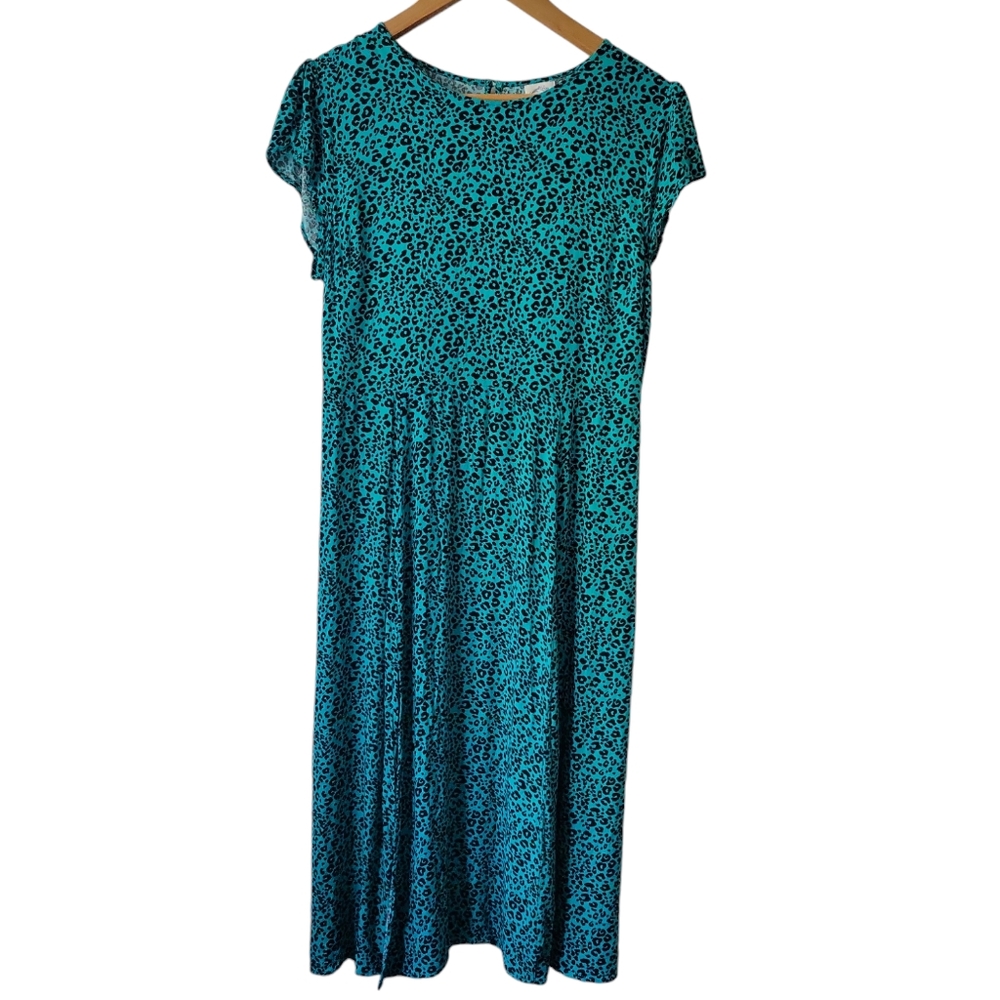 Teal cheetah print midi dress